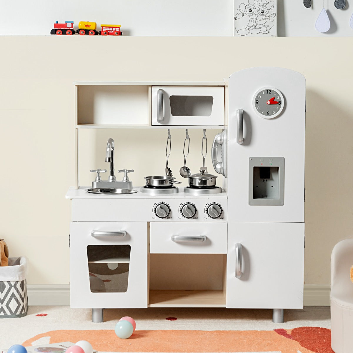 Kids Wooden Pretend Cooking Food Playset with Water Dispenser