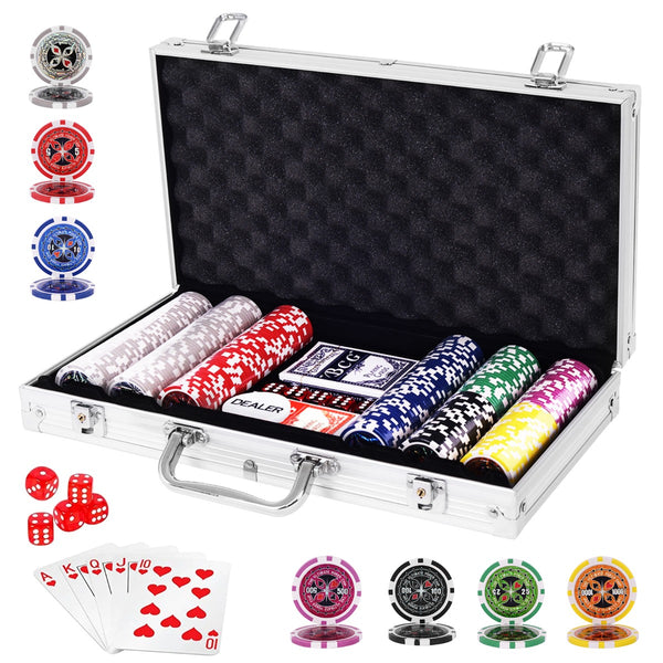 Hikidspace 300 Pieces Casino Poker Chip Set with Aluminum Case for Party Game
