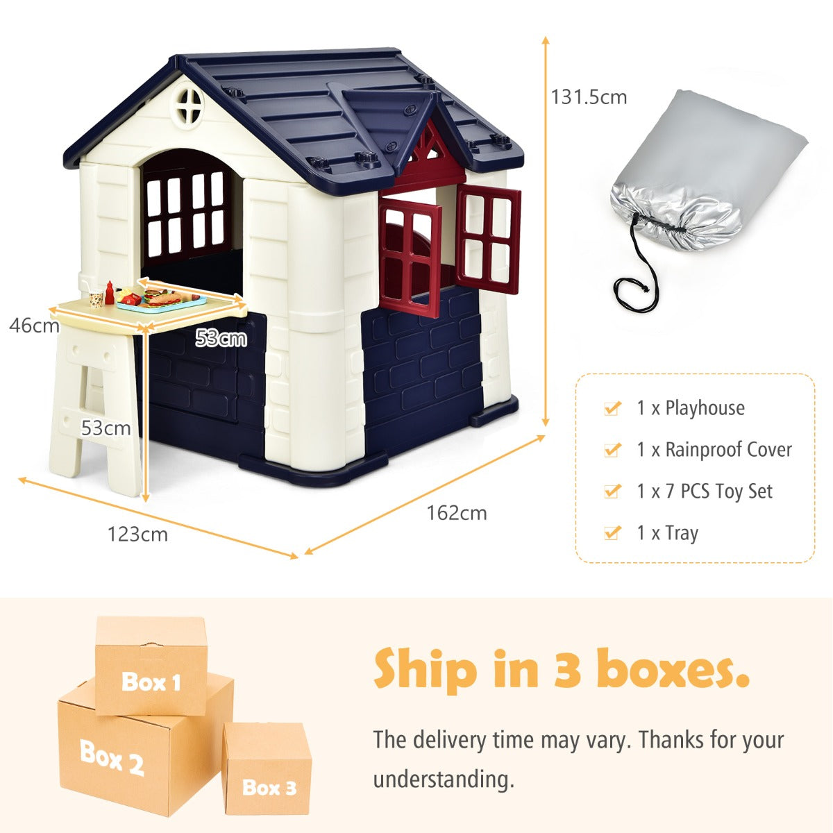 Kid's Pretend Toy Playhouse with Working Doors and Windows