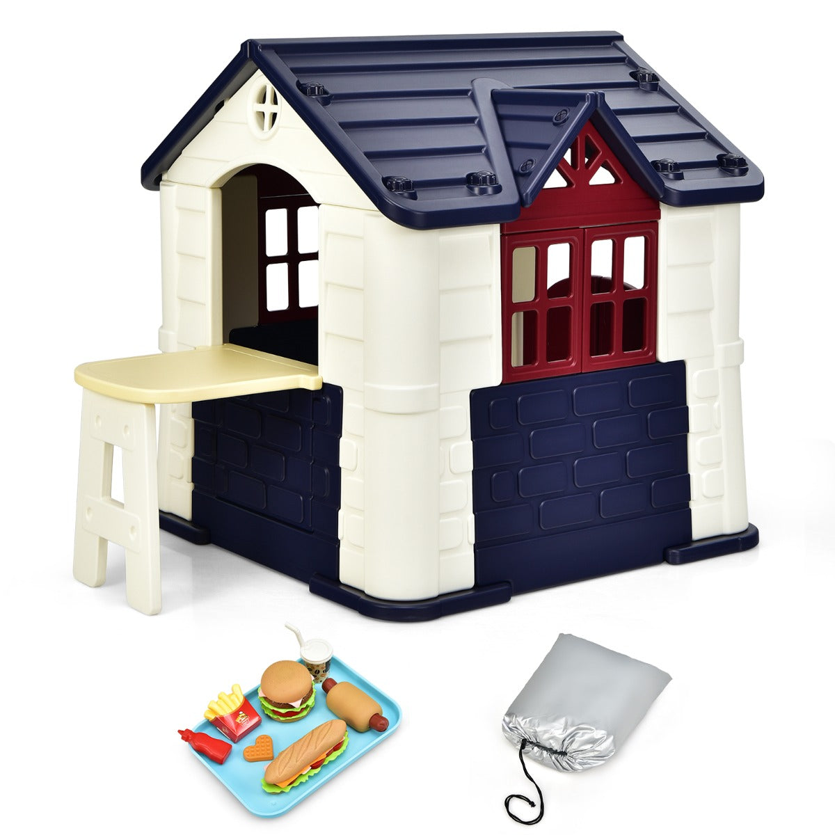 Kid's Pretend Toy Playhouse with Working Doors and Windows