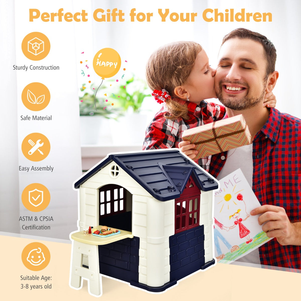 Kid's Pretend Toy Playhouse with Working Doors and Windows