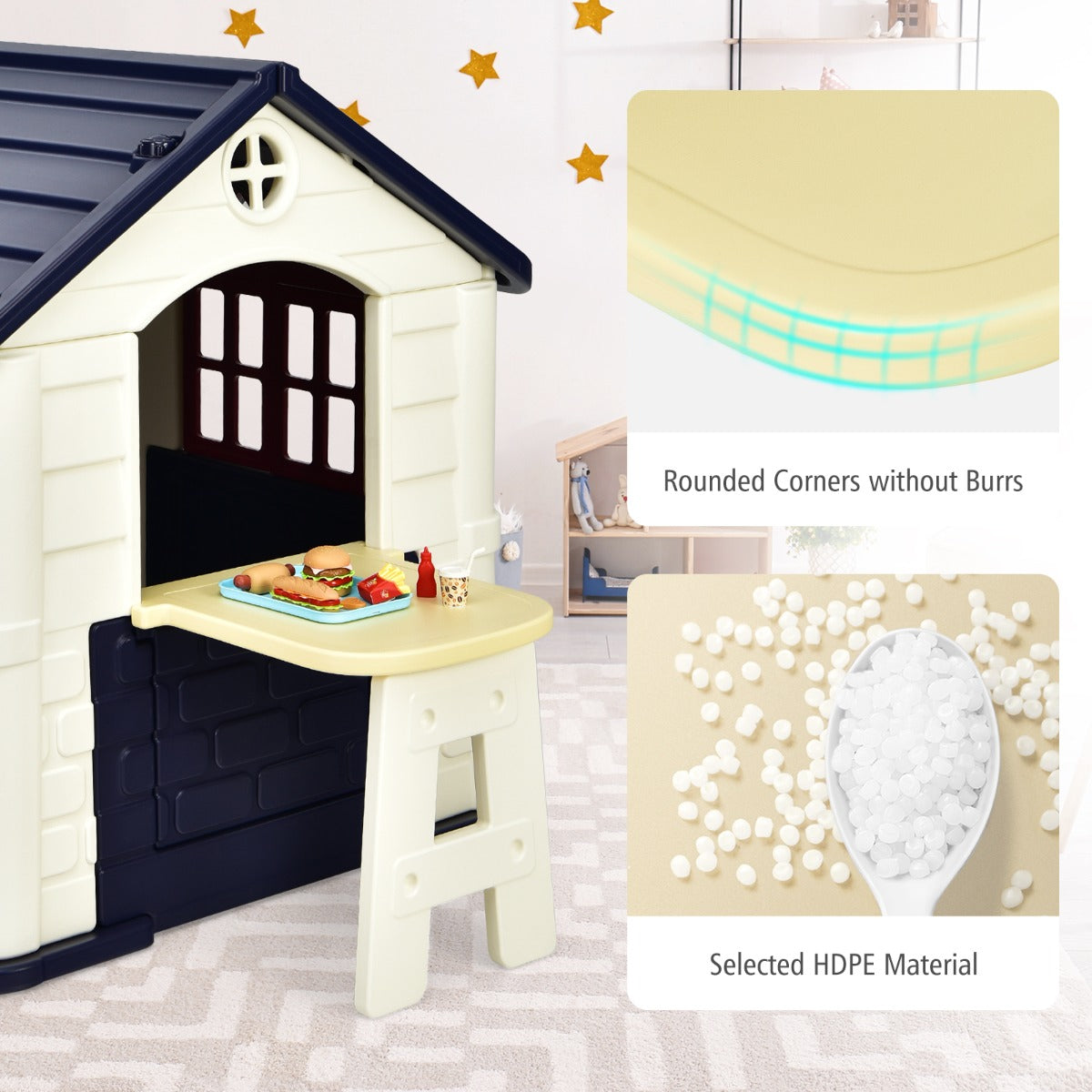 Kid's Pretend Toy Playhouse with Working Doors and Windows