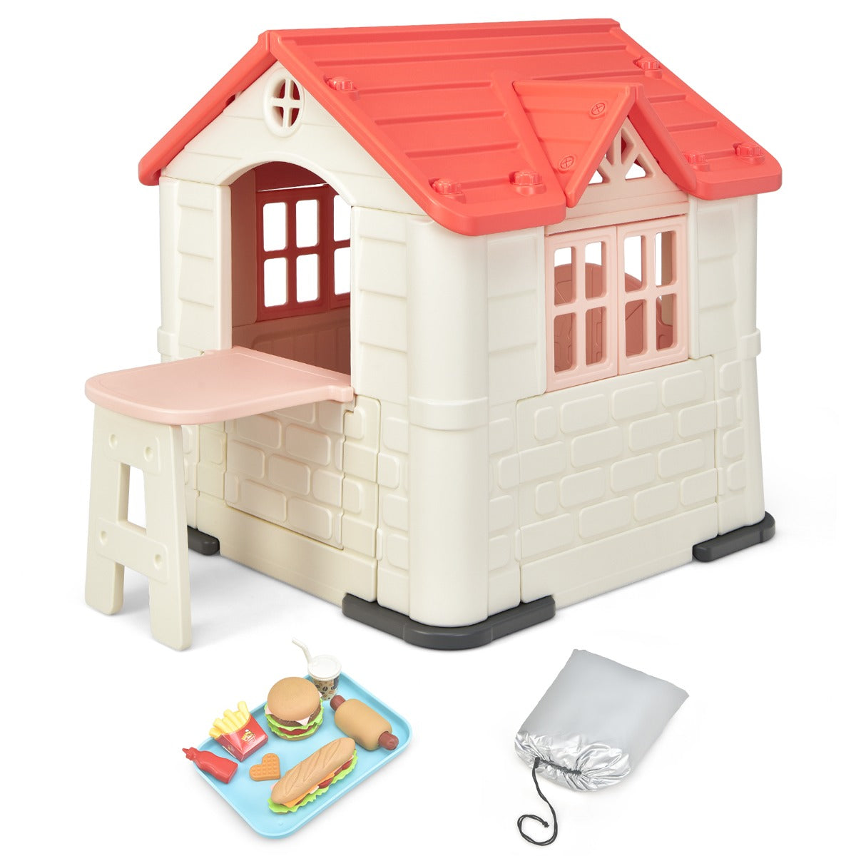 Kid's Pretend Toy Playhouse with Working Doors and Windows