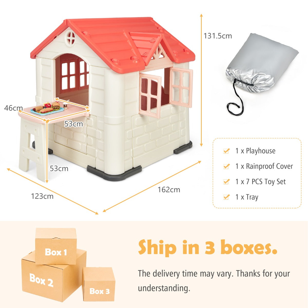 Kid's Pretend Toy Playhouse with Working Doors and Windows