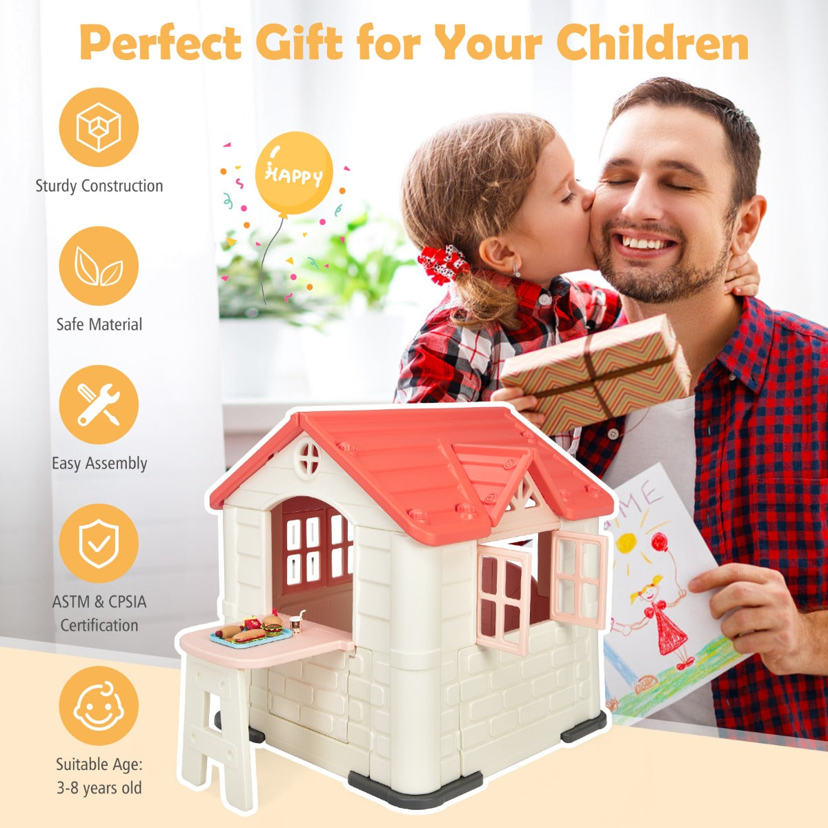 Kid's Pretend Toy Playhouse with Working Doors and Windows