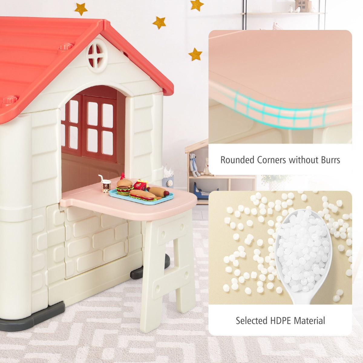 Kid's Pretend Toy Playhouse with Working Doors and Windows