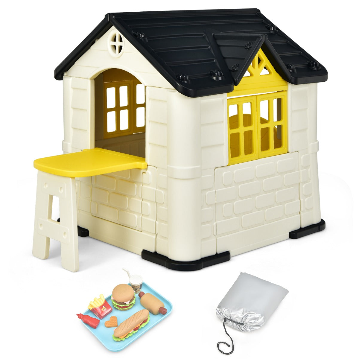 Kid's Pretend Toy Playhouse with Working Doors and Windows