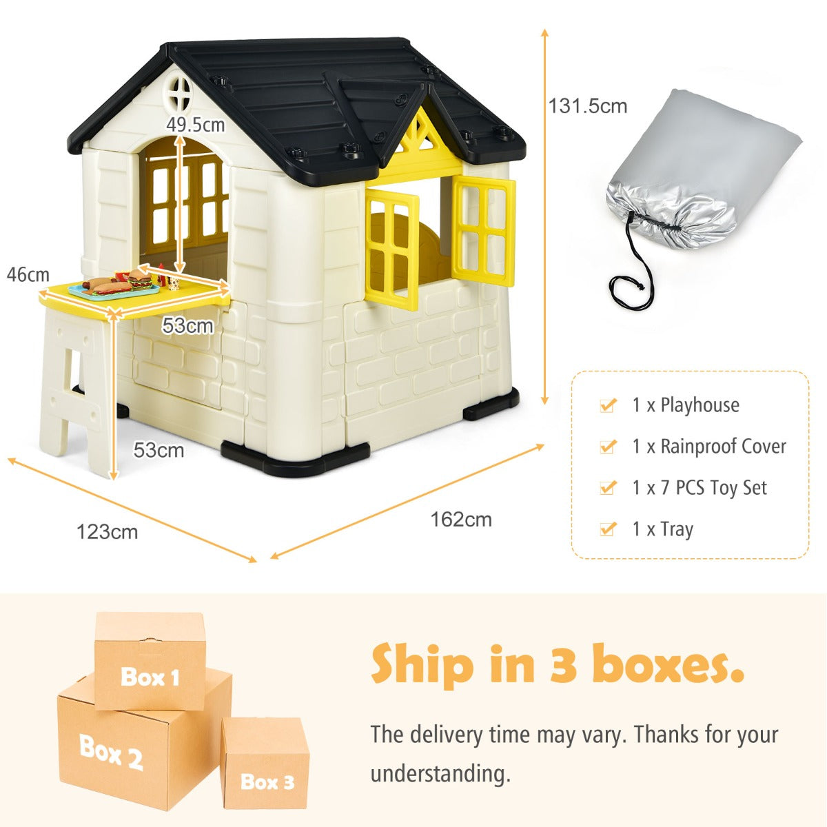 Kid's Pretend Toy Playhouse with Working Doors and Windows