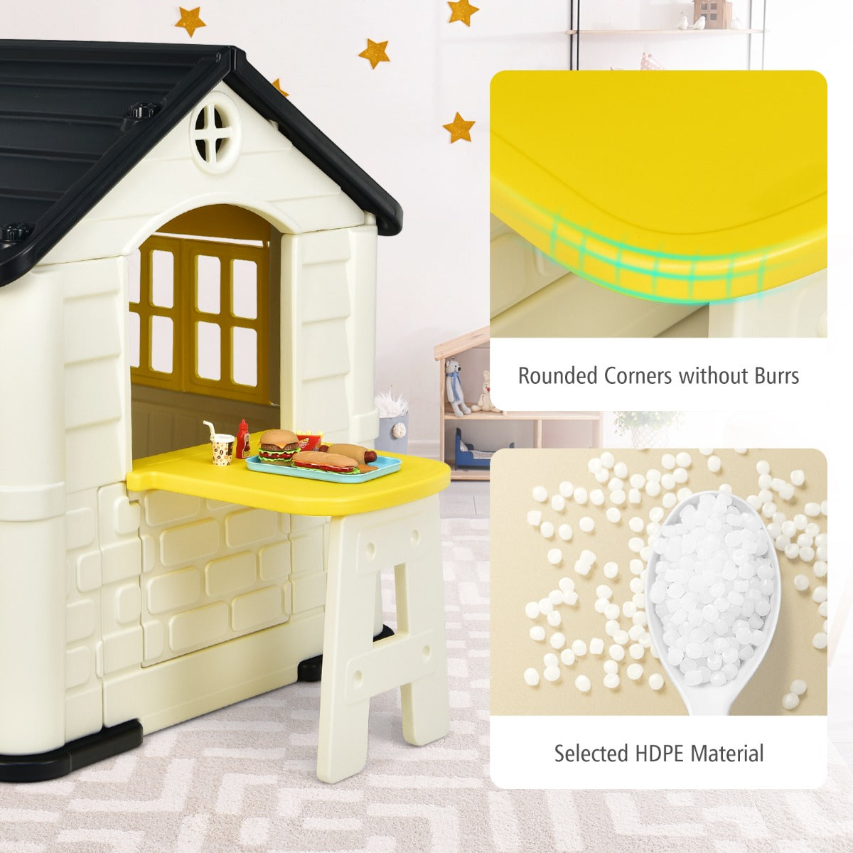 Kid's Pretend Toy Playhouse with Working Doors and Windows