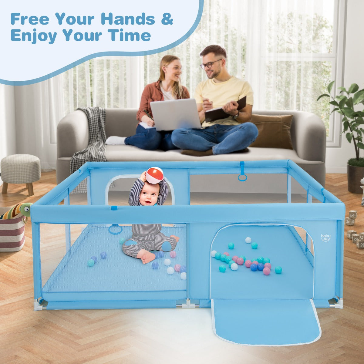 200 x 180 x 68 cm Baby Safety Playard with Soft Breathable Mesh