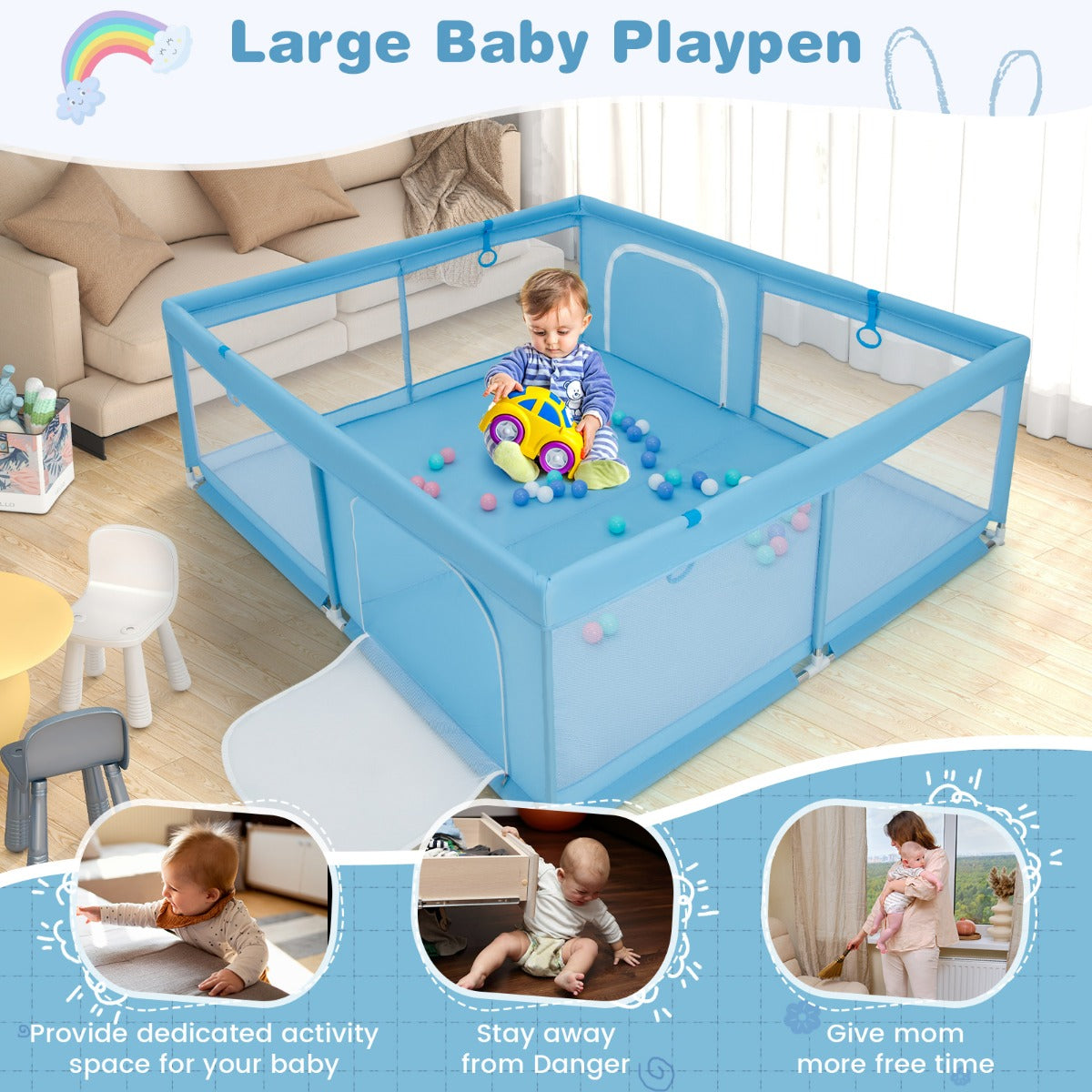 200 x 180 x 68 cm Baby Safety Playard with Soft Breathable Mesh