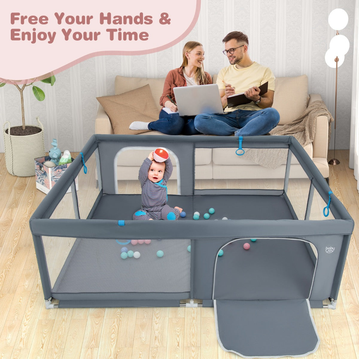 200 x 180 x 68 cm Baby Safety Playard with Soft Breathable Mesh