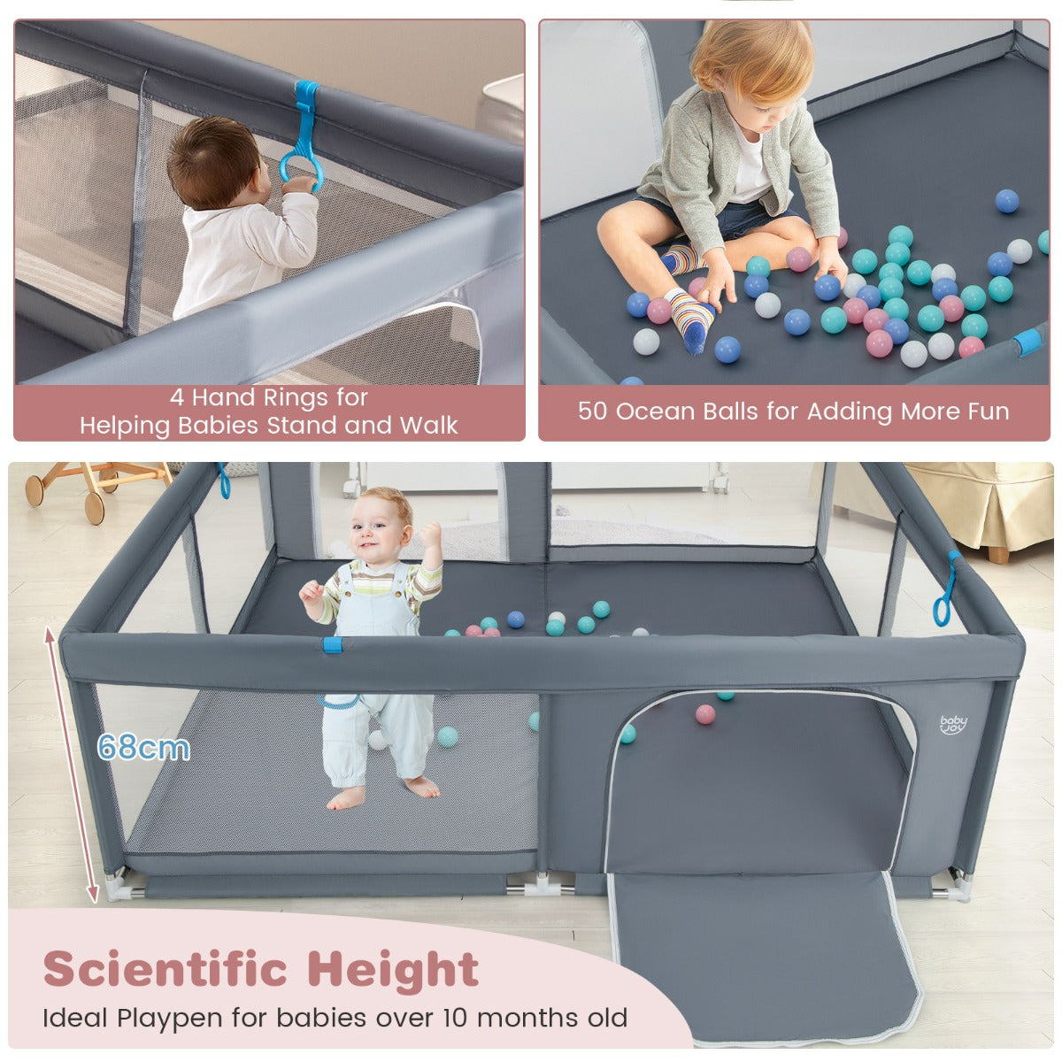 200 x 180 x 68 cm Baby Safety Playard with Soft Breathable Mesh