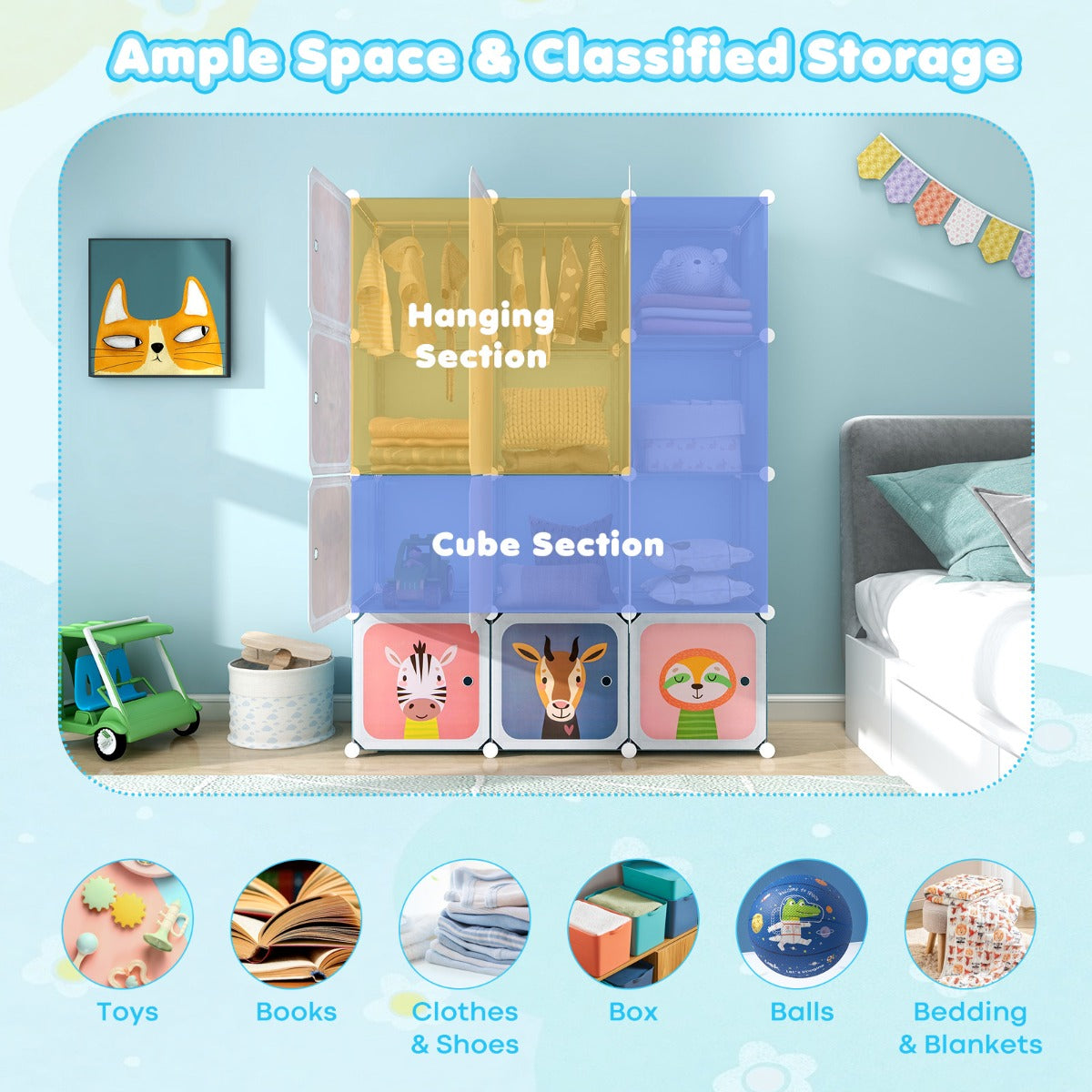 12-Cube Wardrobe Baby Dresser with Doors and 2 Rods