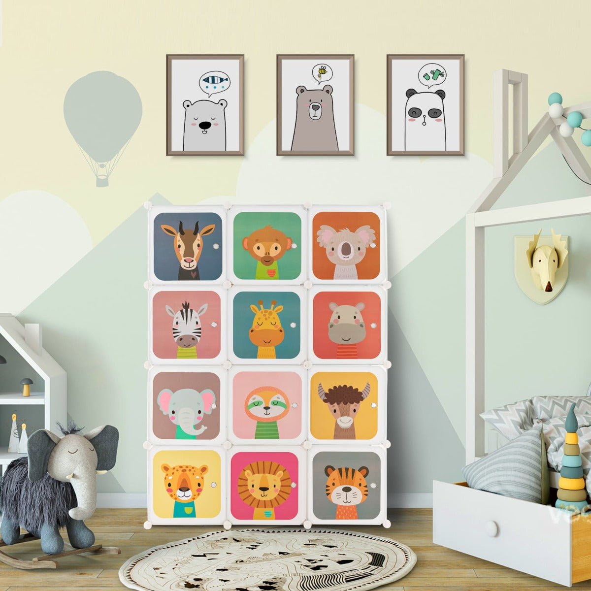 12-Cube Wardrobe Baby Dresser with Doors and 2 Rods