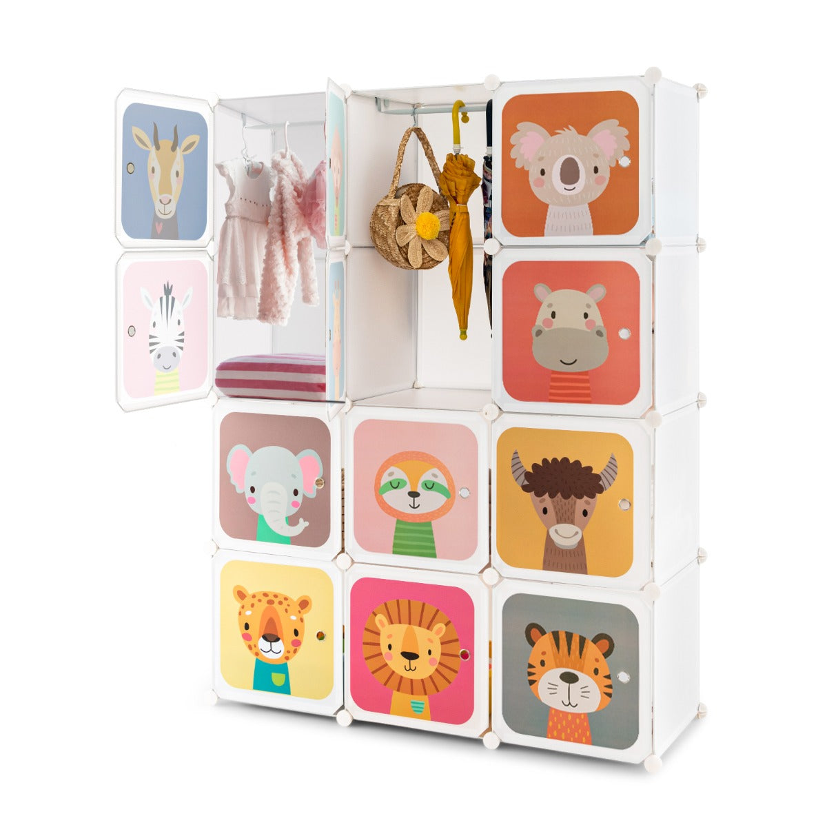12-Cube Wardrobe Baby Dresser with Doors and 2 Rods