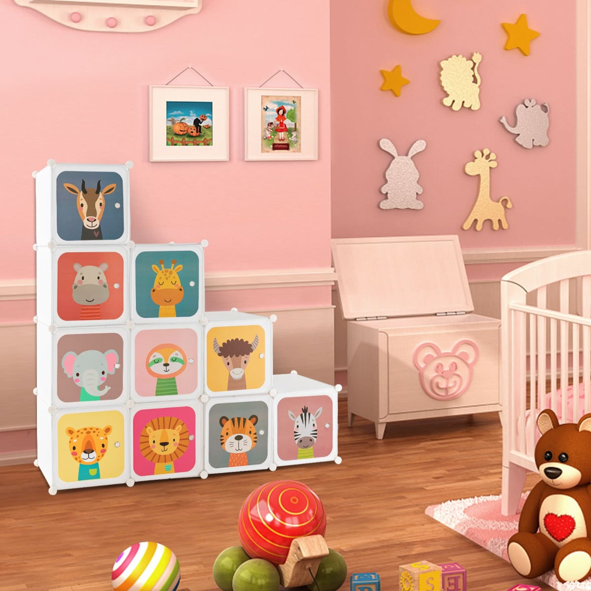 12-Cube Wardrobe Baby Dresser with Doors and 2 Rods