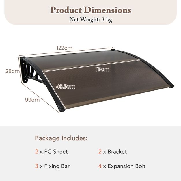 122 x 99 cm Window Door Awning Canopy with Sun Rain Snow Protection