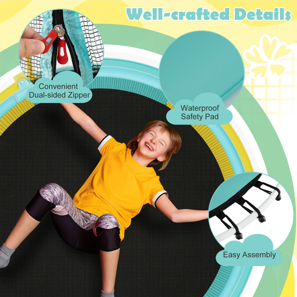 Recreational Trampoline with Heavy-duty Metal Frame for Kids