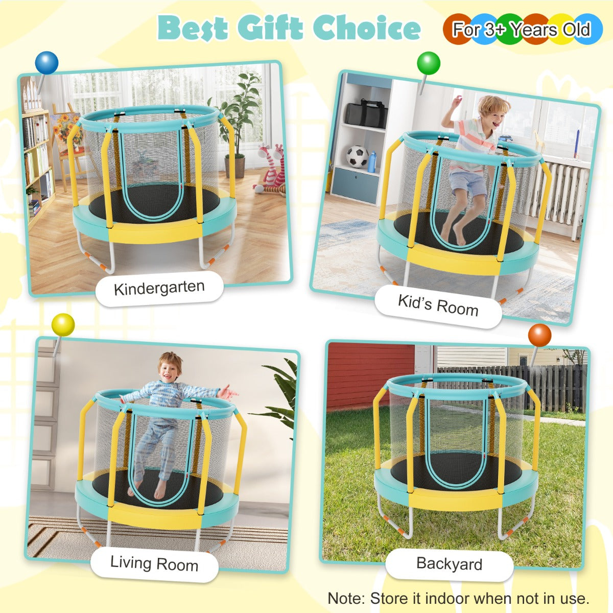 Recreational Trampoline with Heavy-duty Metal Frame for Kids