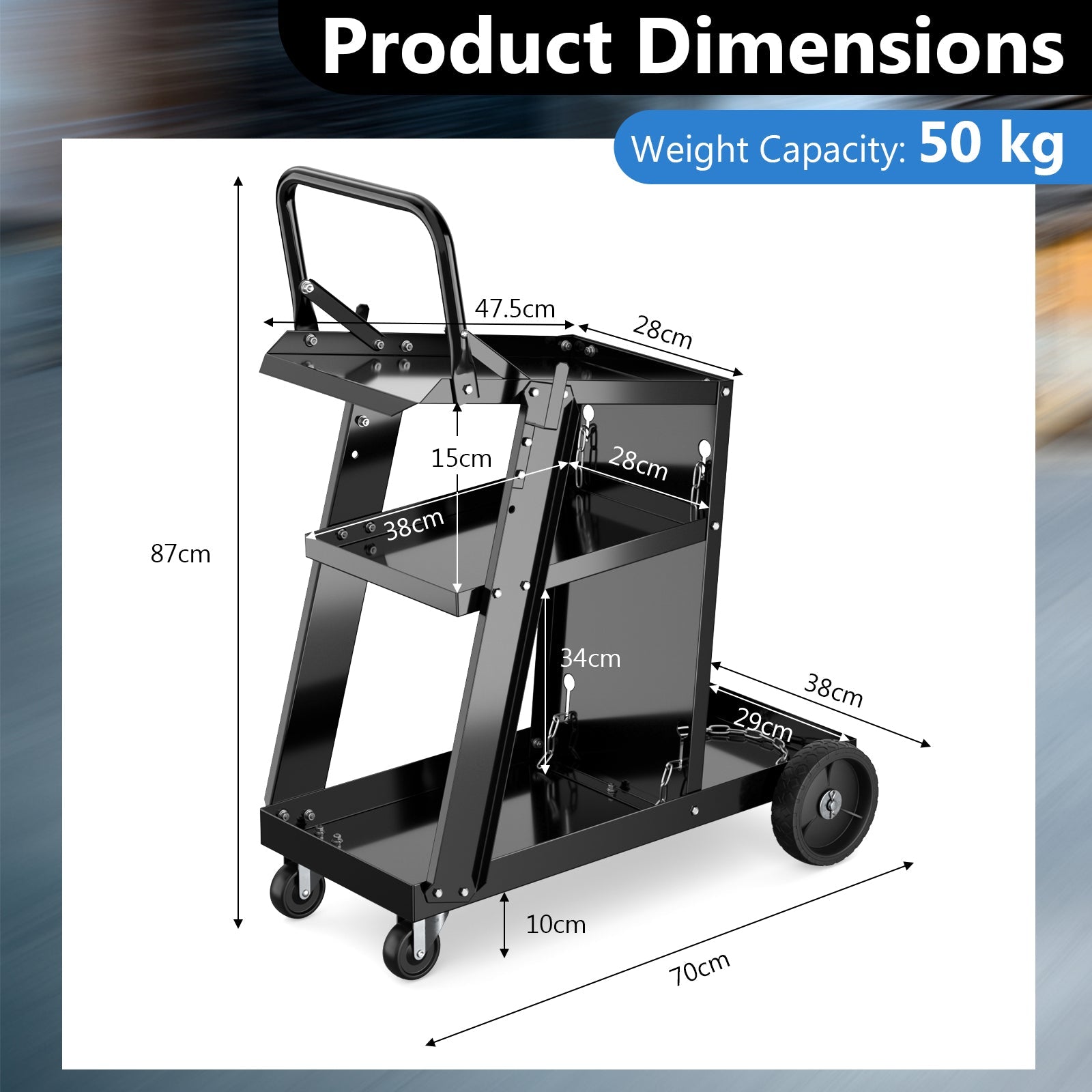 3-Tier Welding Cart, Rolling Welder Cart w/ Tilt-Table & 4 Wheels