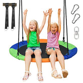 100cm Flying Saucer Tree Swing, Waterproof 600D Oxford Fabric Swing w/Sturdy Metal Frame & Adjustable Hanging Rope, Play Swing for Backyard, Playground