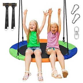 100cm Flying Saucer Tree Swing, Waterproof 600D Oxford Fabric Swing w/Sturdy Metal Frame & Adjustable Hanging Rope, Play Swing for Backyard, Playground