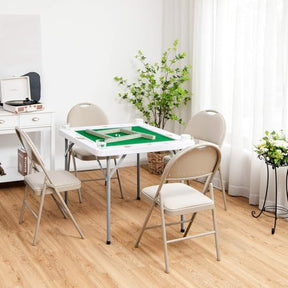 4-Player Mahjong Game Table, Foldable Mahjong Table with Iron Frame, Cup Holders & Chip Trays