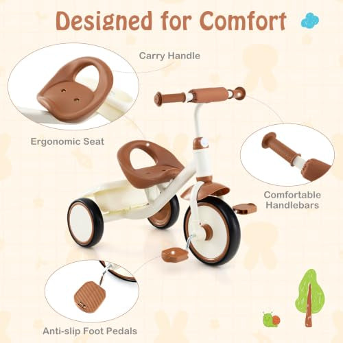 Toddler Tricycle, Kids Trike with Adjustable Seat and Storage Basket