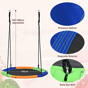 100cm Flying Saucer Tree Swing, Waterproof 600D Oxford Fabric Swing w/Sturdy Metal Frame & Adjustable Hanging Rope, Play Swing for Backyard, Playground