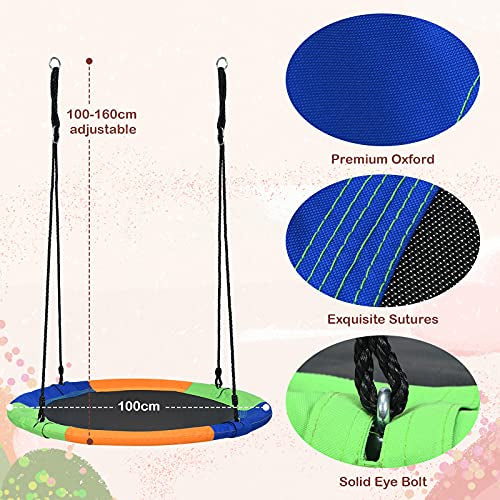 100cm Flying Saucer Tree Swing, Waterproof 600D Oxford Fabric Swing w/Sturdy Metal Frame & Adjustable Hanging Rope, Play Swing for Backyard, Playground