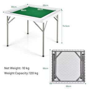 4-Player Mahjong Game Table, Foldable Mahjong Table with Iron Frame, Cup Holders & Chip Trays