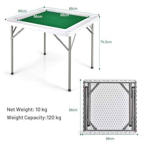 4-Player Mahjong Game Table, Foldable Mahjong Table with Iron Frame, Cup Holders & Chip Trays