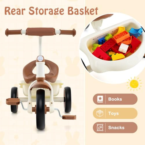Toddler Tricycle, Kids Trike with Adjustable Seat and Storage Basket