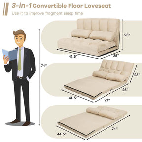 6-Position Adjustable Floor Sofa Bed, Foldable Lazy Sleeper with 2 Pillows & Suede Cover, Convertible Futon Couch Bed for Living Room & Gaming