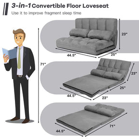 6-Position Adjustable Floor Sofa Bed, Foldable Lazy Sleeper with 2 Pillows & Suede Cover, Convertible Futon Couch Bed for Living Room & Gaming