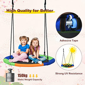 100cm Flying Saucer Tree Swing, Waterproof 600D Oxford Fabric Swing w/Sturdy Metal Frame & Adjustable Hanging Rope, Play Swing for Backyard, Playground