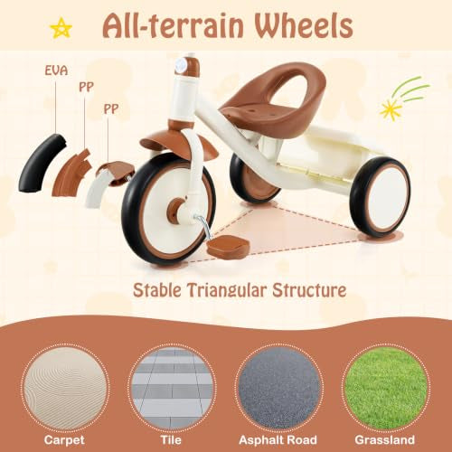 Toddler Tricycle, Kids Trike with Adjustable Seat and Storage Basket