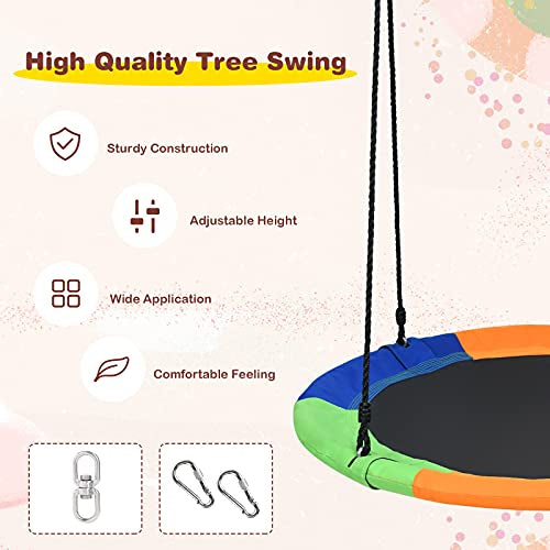 100cm Flying Saucer Tree Swing, Waterproof 600D Oxford Fabric Swing w/Sturdy Metal Frame & Adjustable Hanging Rope, Play Swing for Backyard, Playground