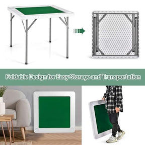 4-Player Mahjong Game Table, Foldable Mahjong Table with Iron Frame, Cup Holders & Chip Trays