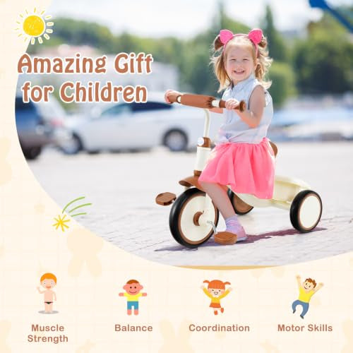 Toddler Tricycle, Kids Trike with Adjustable Seat and Storage Basket
