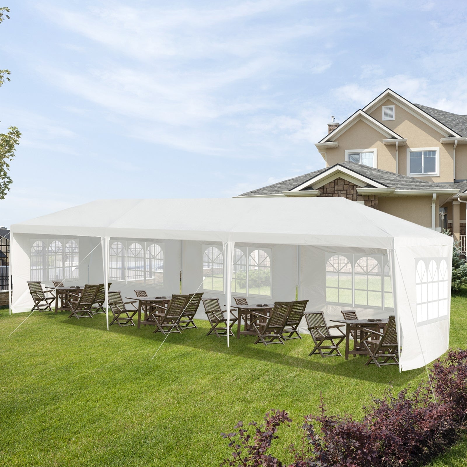 10 x 30 Feet Gazebo Canopy with 5 Removable Sidewalls for Outdoor Party Wedding