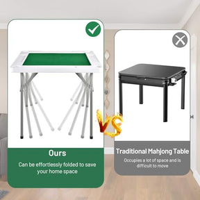 4-Player Mahjong Game Table, Foldable Mahjong Table with Iron Frame, Cup Holders & Chip Trays