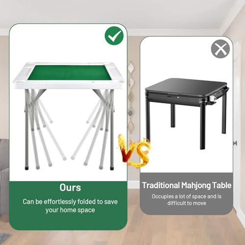 4-Player Mahjong Game Table, Foldable Mahjong Table with Iron Frame, Cup Holders & Chip Trays