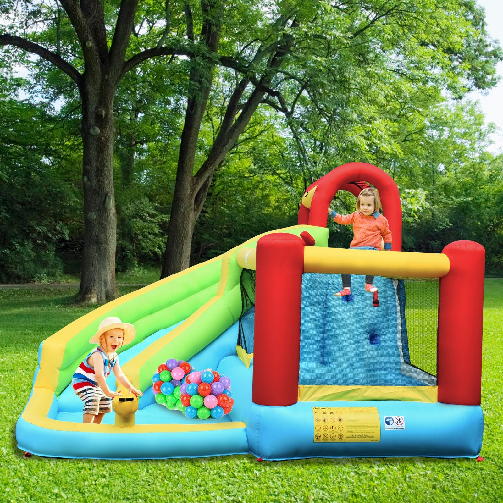 6-in-1 Inflatable Water Slide Bounce House & Jumping Castle Water Park without Blower