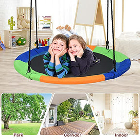 100cm Flying Saucer Tree Swing, Waterproof 600D Oxford Fabric Swing w/Sturdy Metal Frame & Adjustable Hanging Rope, Play Swing for Backyard, Playground
