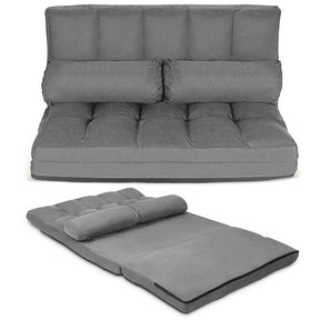 6-Position Adjustable Floor Sofa Bed, Foldable Lazy Sleeper with 2 Pillows & Suede Cover, Convertible Futon Couch Bed for Living Room & Gaming