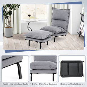 Modern Armless Accent Chair Adjustable Lazy Sofa with Removable Padded Cushions and Ottoman