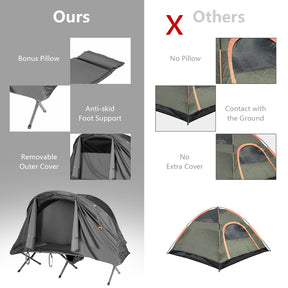 1-Person Cot Elevated Compact Blackout Tent Set with External Cover for Camping & Outdoor Hiking