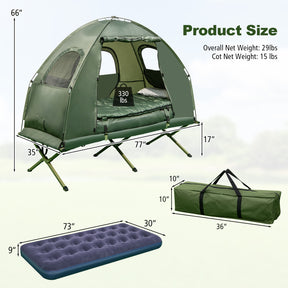 1-Person Folding Waterproof Camping Blackout Tent with Sunshade and Air Mattress